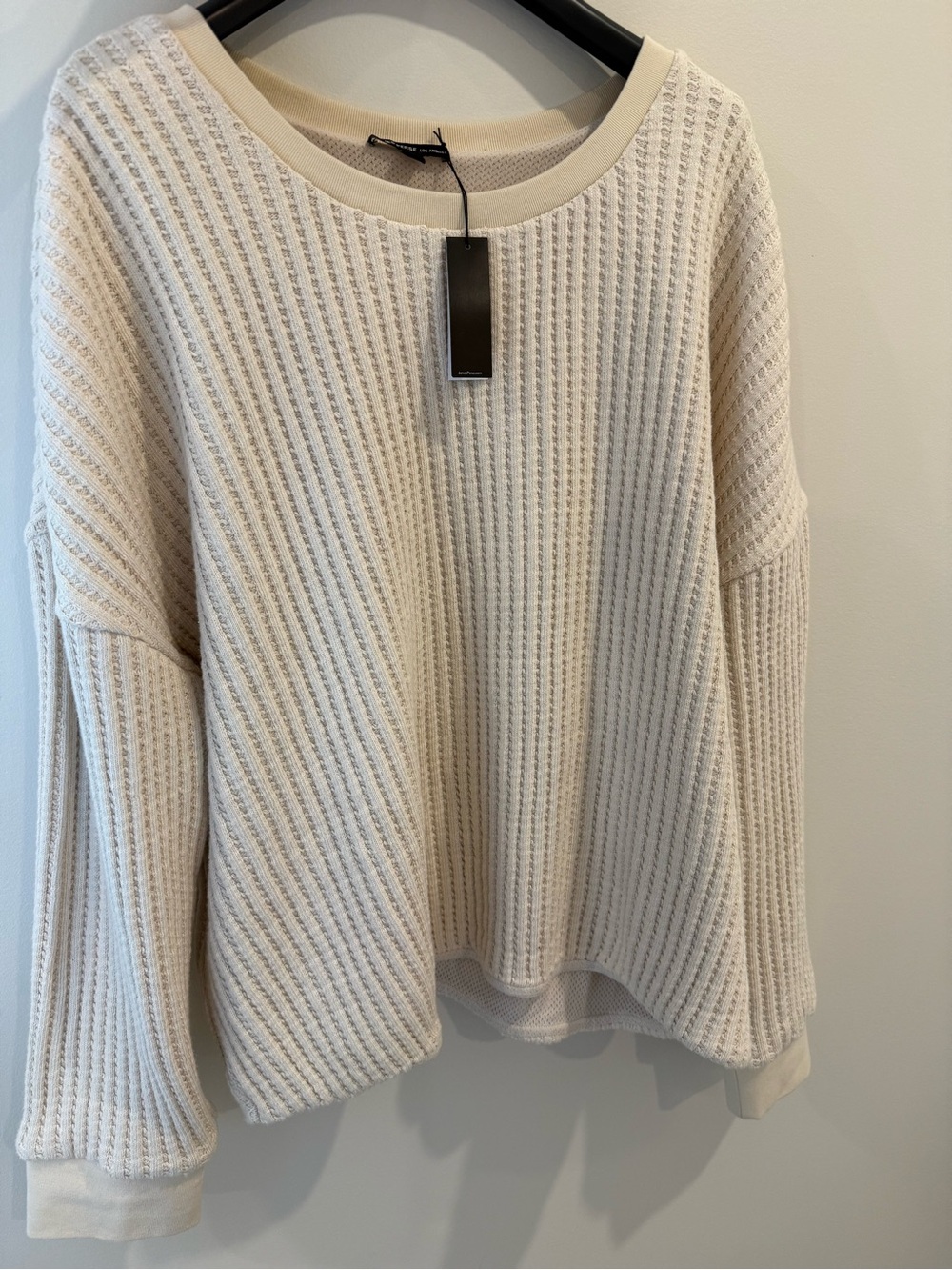 James Perse Cream Textured Waffle Oversized Crewneck Sweater